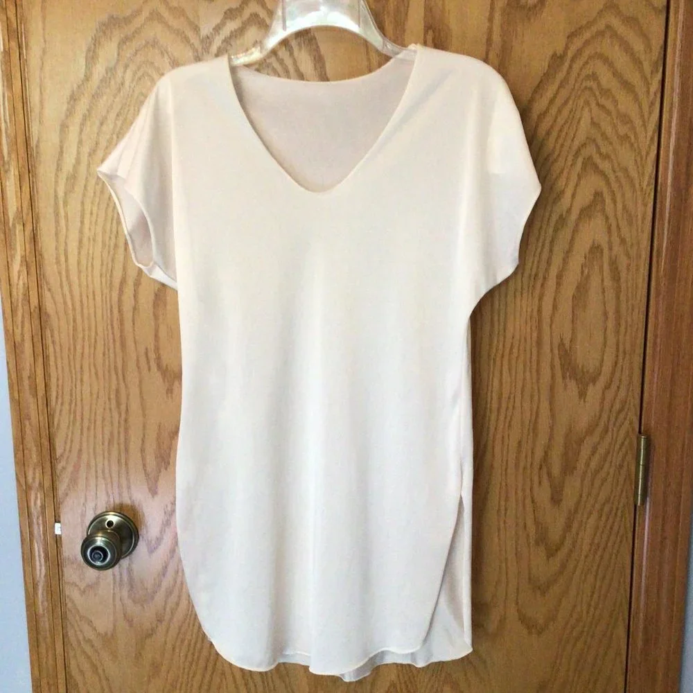 Sheer Satin Feel Cream Color Nightshirt - Picture 1 of 3